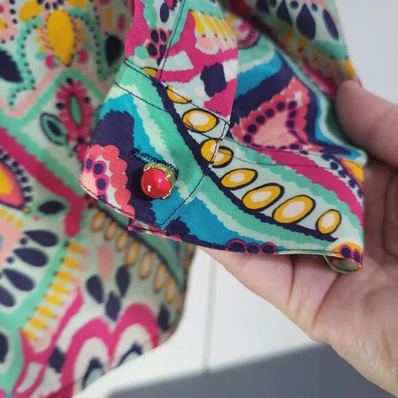 Lilly Pulitzer Boston Crown Jewel Silk Popover Blouse SZ Small Geometric Print - Picture 6 of 10